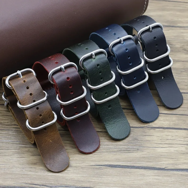 Nylon Nato Strap - Vintage Hakiki Deri saat kordonları 18mm